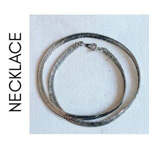 Vintage Silver Flat Herringbone Chain Necklace Wide Statement 18"